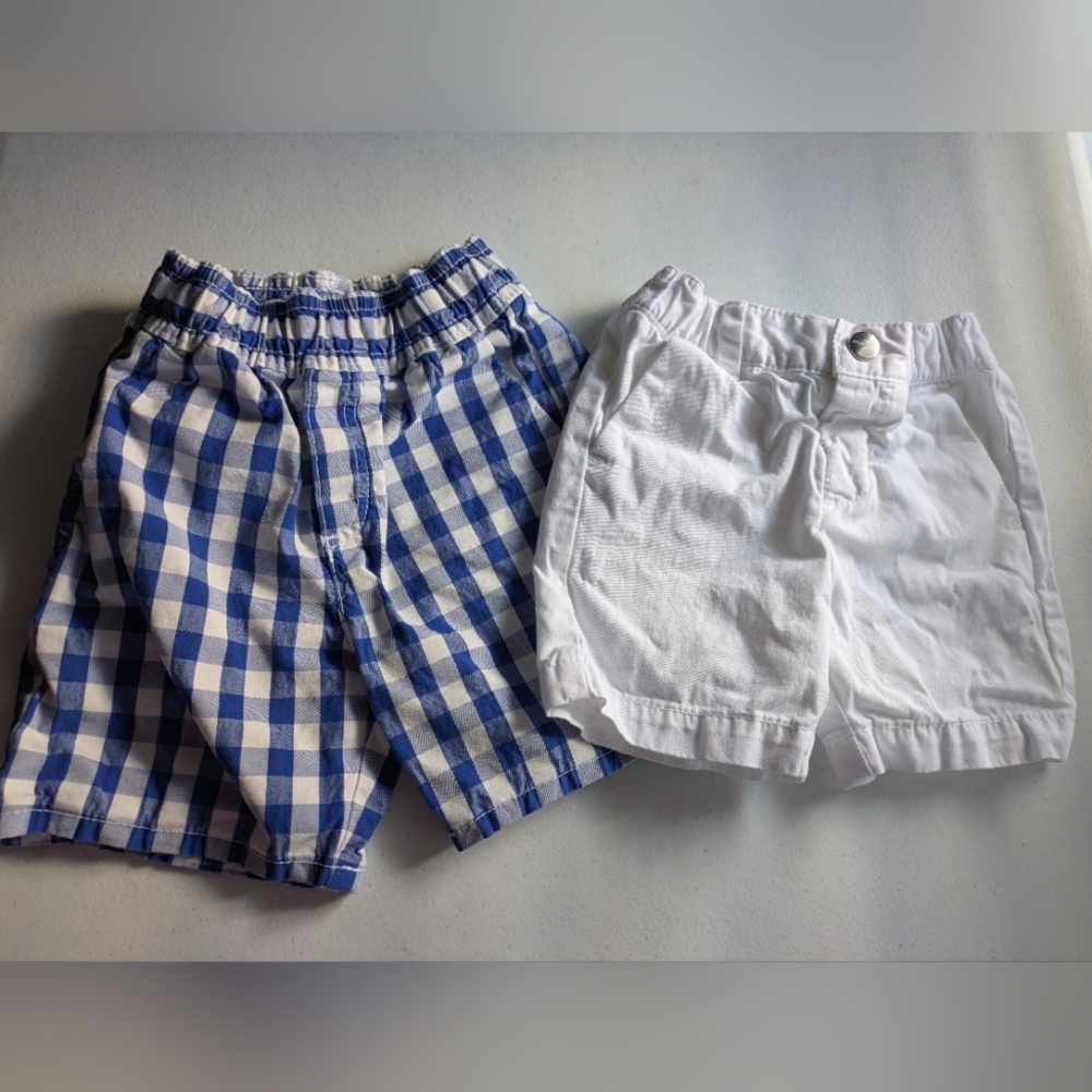 TWO Jacadi Paris Baby Shorts - Blue Checkered and White